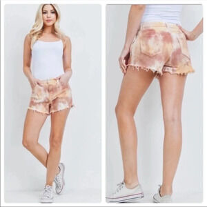 Boho Tie-Dye Denim Shorts | Frayed Hem High Rise Jean Shorts